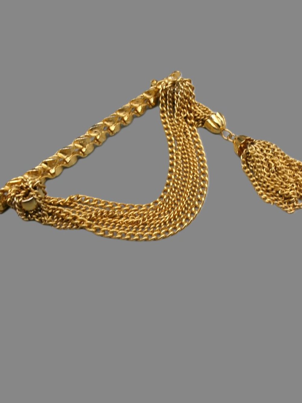 Vintage Gold Multi Chain Bar Brooch with Tassel